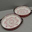 AVLA 2 Pack Ceramic Pie Pan, 9 Inch Round Baking Dish with Double Handle, 28 Ounce Deep Quiche Plate for Kitchen, Cooking, Roasting Lasagna (Sakura, Red)
