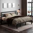 King Size Bed Frame, Heavy Duty Platform Bed Frame with Strong Metal Foundation,Under Bed Storage,Mattress Foundation,No Box Spring Required,Easy Assembly, Black