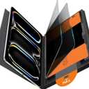 OMOTON 1 Pack Privacy Screen Protector for iPad Pro 13 inch M5 M4(8th&7th Generation, 2025/2024)，Anti-Spy Tempered Glass with Easy Installation Tray, Case Friendly/Apple Pencil Support