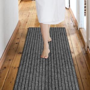 Custom Size Backed Non-Slip Area Rugs Runner, Easy Clean, Waterproof Runner Rugs for Hallway Entryway, Kitchen, Laundry, 2FT x 5FT, Gray Stripe