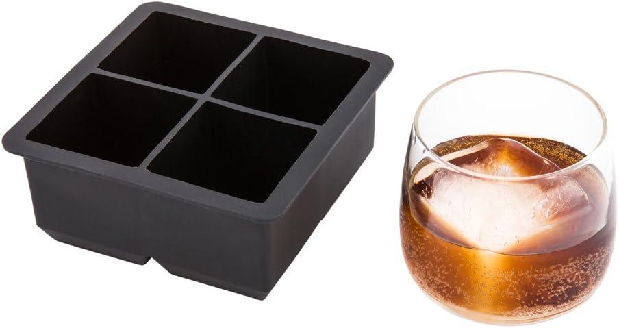 Restaurantware 2-inch Square Ice Tray - Makes 4 Cubes: Perfect for Commercial Bars or Home Use - Constructed from Durable Black Silicone - Dishwasher Safe - 1-CT
