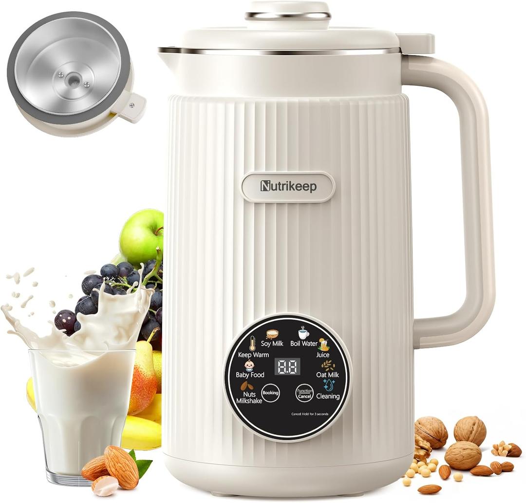 Upgraded 8-in-1 Nut Milk Maker Machine with Stainless Steel Lid, 40oz Soy Milk Maker for Almond, Oat, Coconut, Juice, Plant Based Milk Maker Blender with 18H Delay/Keep Warm/Self Cleaning