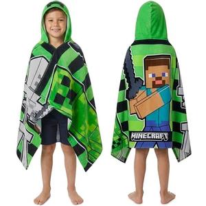 Minecraft Towelling Poncho Kids Teens Hooded Bath Towels Absorbent Beach Towel (Green/Black, 6-14 Years)