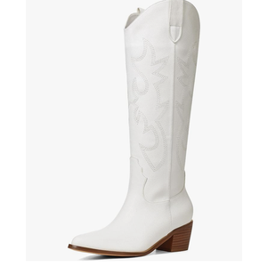 VIMISAOI Cowboy Boots for Women - Knee High, Pointed Toe, Wide Calf Western White Cowgirl Tall Boots, 11