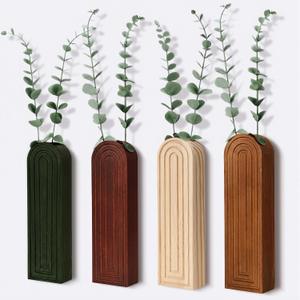 4 Pcs Wood Wall Planter Vase with Pampas Grass and Eucalyptus Farmhouse Boho Wall Decor for Living Room Entryway Bedroom Kitchen Office Home Decoration(8 Pcs,Artificial Eucalyptus)