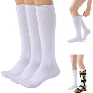 Walking Boot Socks Cotton 3Pairs, Replacement Socks Liner for Orthopedic Walker Brace Compatible with Air Cam Walkers and Fracture Boot for Men and Women Cast Surgical Leg Cover, White