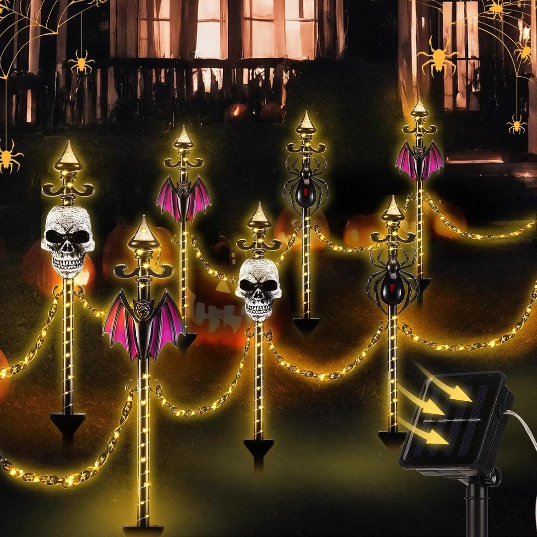 CroBlissful 13 Pcs Halloween Graveyard Fence Stake Solar Light, Multiple, 21 inches