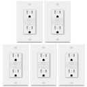 5 Pack GFCI Outlets 15 Amp, Tamper Resistant (TR), Ultra Slim GFI Receptacles with LED Indicator, Ground Fault Circuit Interrupter, Decor Wallplate Included, ETL Listed, White