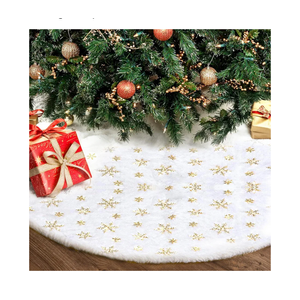 Christmas Tree Skirt 36 Inch, Holiday Part Decorations for Christmas Tree, Whit Plush Gold Sequin Snowflake Tree Shirt for Xmas