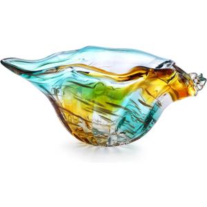 9inch Blown Glass Shell Vase,Handmade Seashell Potpourri Holder Art Glass Conch Seashell Figurine Collectibles Unique Conch Bowl for Home Decor Gift,Colorful (Style-10)