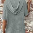 Dokotoo Womens Summer Tops Waffle Knit Short Sleeve Lightweight Drawstring Hoodies Button V Neck Casual Blouses Shirts (Green, M)