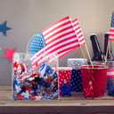 Kosiz 24 Pcs Patriotic Gift Bags Patriotic Party Favors Red White Blue American Star Clear PVC Gift Bags, Memorial Day Independence Day 4th of July with Handle for USA Party Supplies