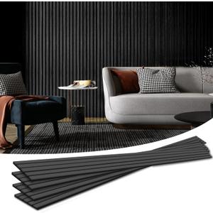 Art3d 4-Piece Wood Slat Acoustic Panels for Stylish Decor and Noise Reduction, 3D Textured Panel for Ceiling and Wall, Matte Black (4Pcs - 94.5 * 7.9 inch)