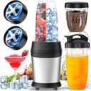 12-Piece Smoothie Blender Maker 25,000 RPM Personal Blender for Ice Crushing Smoothies & Frozen Drinks Nuts with 23oz, 32oz, 37oz Portable Cups Two 6-Leaf Stainless Steel Blades, Silver
