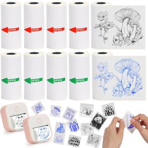 T02 Mini Thermal Sticker Paper,Compatible with Phomemo M02/M02X/M02S Label Printer,5 Rolls Blue Image&5 Rolls Black Image Printing Paper for Photo/Note/DIY/Memo,10 Rolls,53 * 28mm