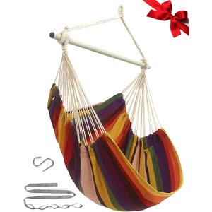 MIZTLI Hammock Chair Swing Indoor Hammock for Bedroom - Max 500 LbsSteel Spreader Bar with Anti-Slip Rings-Indoor & Outdoor (A-rainbow - No Cushion)