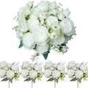 4 Bundles Silk Peonies Artificial Flowers, White Fake Peony Flowers for Centerpiece, Bulk Faux Peonies Bridesmaids Bouquet for Floral Arrangements Wedding Home Indoor Table Dcor