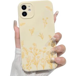 NITITOP Compatible with iPhone 12 Case Cute Flowers Floral Plant Pattern for Women Girls Trendy Slim Fit TPU Bumper Silicone Shockproof Full Camera Protection Cover - Yellow