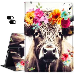 Case for Amazon Kindle Fire HD 10 & 10 Plus Tablet (11th/13th Generation, 2021/2023 Release), Slim Adjustable Stand Back Shell Protection Smart Cover for Fire HD 10 2021 10.1 Inch, Flower Cow