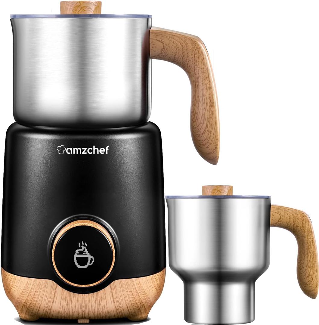 AMZCHEF Milk Frother Steamer, 8-in-1 IH Induction Heating Frother with 2 Cups (21oz & 13.5oz), Automatic Cold Foam & Heated Milk Maker for Latte, Cappuccino, Hot Chocolate (Black)