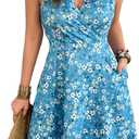 Casual Sleeveless Summer Dresses for Women | Floral Sundress, Wrap V-Neck, Elastic Waist with Pockets, Fit and Flare A-Line Design for Vacation, Beach, Casual Wear (M)