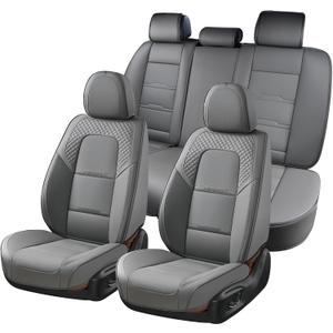 Coverado Car Seat Covers Full Set, 5 Piece Car Seat Protector with Removable Headrest, Nappa Leather Breathable Front Back Rear Seat Cushion Universal Fit for Truck Automotive Most of Cars Gray