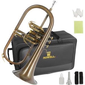 ROWELL Bb Flugelhorn Antique Finish & Brass Body for Band Jazz Performance (Black)