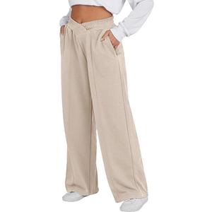 ANRABESS Women's Wide Leg Pants High Waist Drawstring Sweatpants Joggers with Pockets Light Grey X-Large (XL)