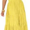 Lucuna Women's Linen One Shoulder Flowy Summer Boho Maxi Dresses (Yellow, L)