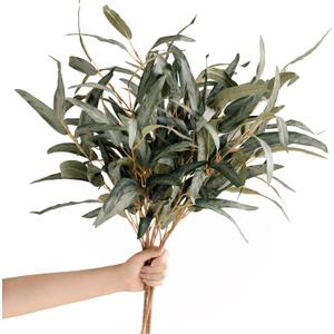 Lings Moment Artificial Plants Salix Leaves Branches,4Pcs 17.5"Tall Sage Green Fake Willow Greenery Filler Decor w/Stems, Lifelike Texture Plant Decor for Wedding Bouquets/Table Centerpieces, Office