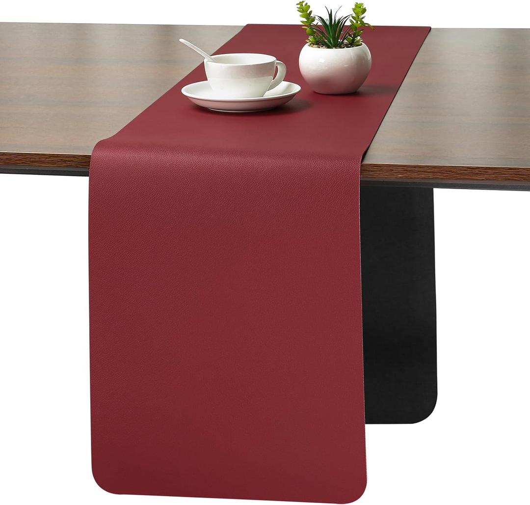 Myir JUN Table Runner Double Sided Vinyl Runner Table 72 Inch Long Runner for Table Washable Waterproof Non-Slip for Home Decorations Red Black,12 x 72 inch