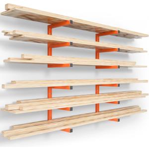 YYR Wood Organizer and Lumber Storage Rack Wall Mount, Heavy Duty Metal Shelf with 6-Level Holds Up 1200 LBS, Indoor & Outdoor Use - Orange