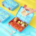 Bento Lunch Box for Kids, 4 Compartments Kids Leak Proof Back to School Bento Lunch Boxes Food Containers for School, Travel, On-the-Go Meal, Food Grade, Microwave, Dishwasher Safe (Light Blue Patterned)