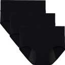 INNERSY Women's Period Underwear High Waisted Postpartum Maternity Panties 3-Pack (Large, Black With Dark Lining)