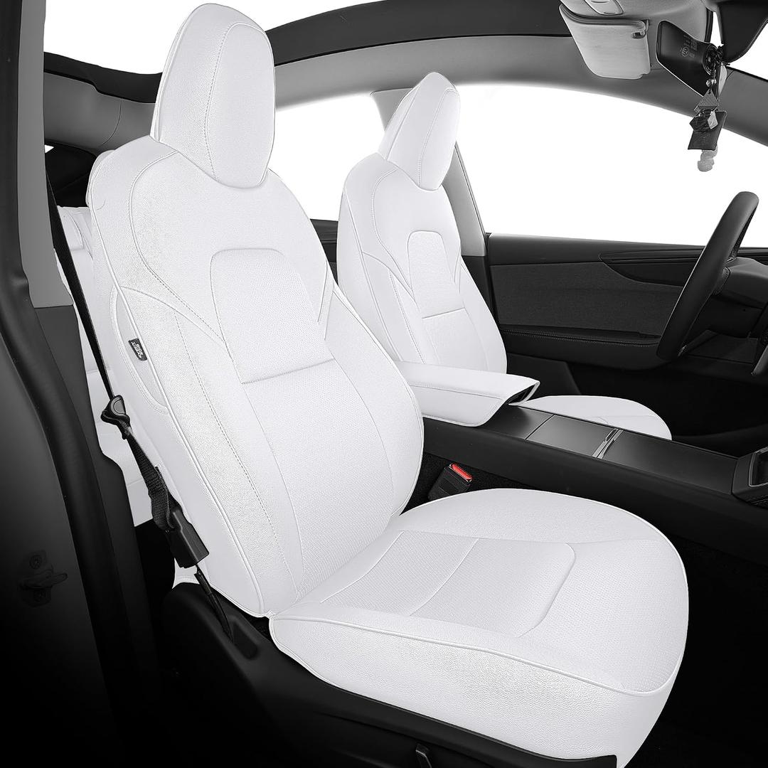 AOMSAZTO Car Seat Cover for Tesla Model Y 2020 2021 2022 2023 2024 2025 2026 5 Seats (Not for Performance) - Full Set Customized White Seat Covers (with Armrest Cover)