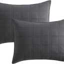 HORIMOTE HOME 100% Cotton Quilted Pillow Shams King Size, Charcoal Pre-Washed 2 Pack 20" x 36" Cozy Pillowcases, Breathable Stitching Pillow Cases Cover Decorative for Bed in Geometric Pattern