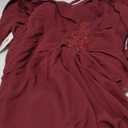 Raseal Women's Ruffles Formal Dresses for Mother with 3/4 Sleeves Applique Long Chiffon A Line Burgundy Dress for Evening Gown 14
