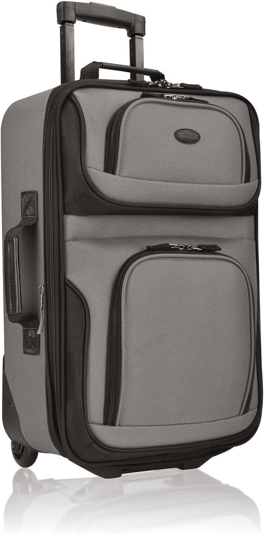 U.S. Traveler Rio Lightweight Softside Rolling Carry-on Suitcase, 2-Wheel Single, Grey, 21"