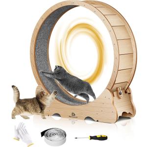 Cat Wheel, 43" L Large Cats Exercise Running Wheel, Cat Treadmill for Indoor Cats (wood)