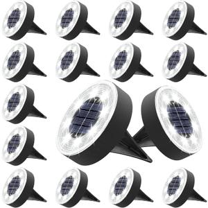 Joomer Solar Ground Lights, 16 Pack 8 LED Solar Lights Outdoor IP68 Waterproof Disc Light In-Ground Landscape Lighting Outdoor for Patio Pathway Lawn Yard Driveway Walkway (White)