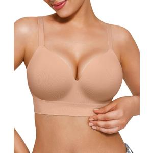 Popilush Bras for Women No Underwire Supportive Push Up Bralettes Wireless Full Coverage Plus Size T-Shirt Bra, Small plus