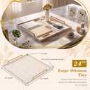 Gerrii 24" x 24" Extra Large Leather Ottoman Tray for Coffee Table, Decorative Square Leather Tray with Gold Handles, Luxury Serving Trays for Living Room Ottoman, Vanity, Home Decor(Beige)