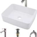 Black Vessel Sink with Faucet and Drain Combo -Bokaiya 16x12 Matte Black Vessel Bathroom Sink Rectangle Above Counter Porcelain Ceramic Vessel Sink Art Basin