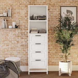 Luxe 4-Drawer/3 Adjustable Clothing Rod Closet Tower, Ivory Oak