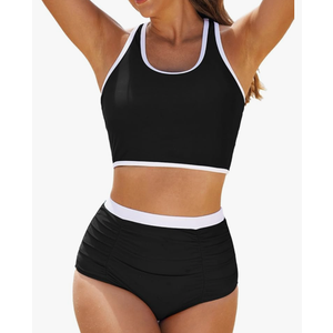 Aleumdr High Waisted Bikini Sets for Women Athletic Two Piece Color Block Tummy Control Bathing Suits s