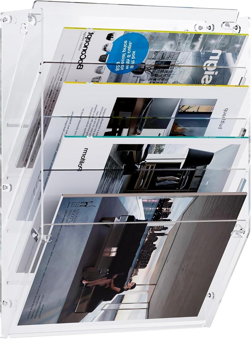 TQVAI Acrylic Hanging Wall File Organizer, 5 Tier Clear Mail Document Paper Storage Holder, Office Homeschool Wall Organization for Magazine, Bill, Letter, Brochures, Clipboard