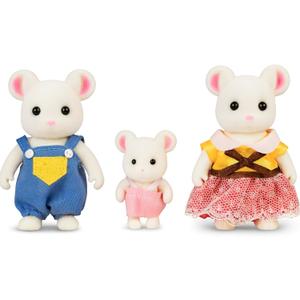 Family White Mouse Figures  Set of 3 Collectible Flocked Mini Dolls with Removable Clothes, Miniature Dollhouse Pretend Play Figures for Kids Ages 3+