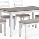 Signature Design by Ashley Stonehollow Casual Rectangular Dining Room Table Set with 4 Chairs and Bench, Set of 6, Foam Cushions, Wood, White and Gray