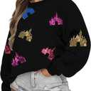 UNIQUEONE Oversized Bow Sweatshirt Womens Magic Kingdom Tee Shirt Colorful Pastel Bows Graphic Sweatshirts Holiday Pullover (Large, New Black)