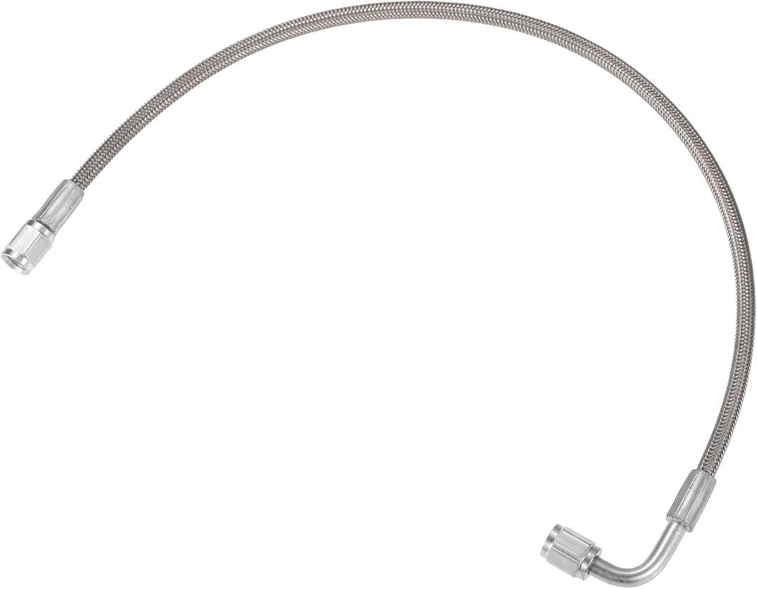 AN3 Braided Steel Turbo Oil Feed Line 90 Degree to Straight Hose End, 18" Remote Turbocharger Oil Drain Return Line Universal for Car Durable Stainless Steel PTFE Silver Tone